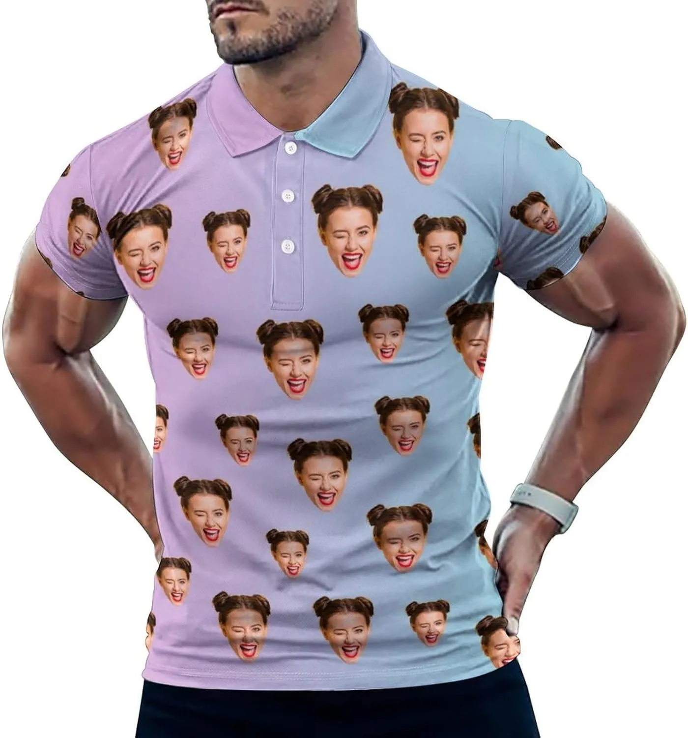 Custom Polo Shirts for Men Personalized Face Golf Shirts Men's Funny Customized Logo Photo Bowling Polo Shirt for Him