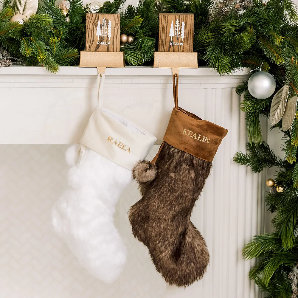 CUSTOM PRINTED PLUSH FAUX FUR CHRISTMAS STOCKING - TRADITIONAL MONOGRAM TEXT