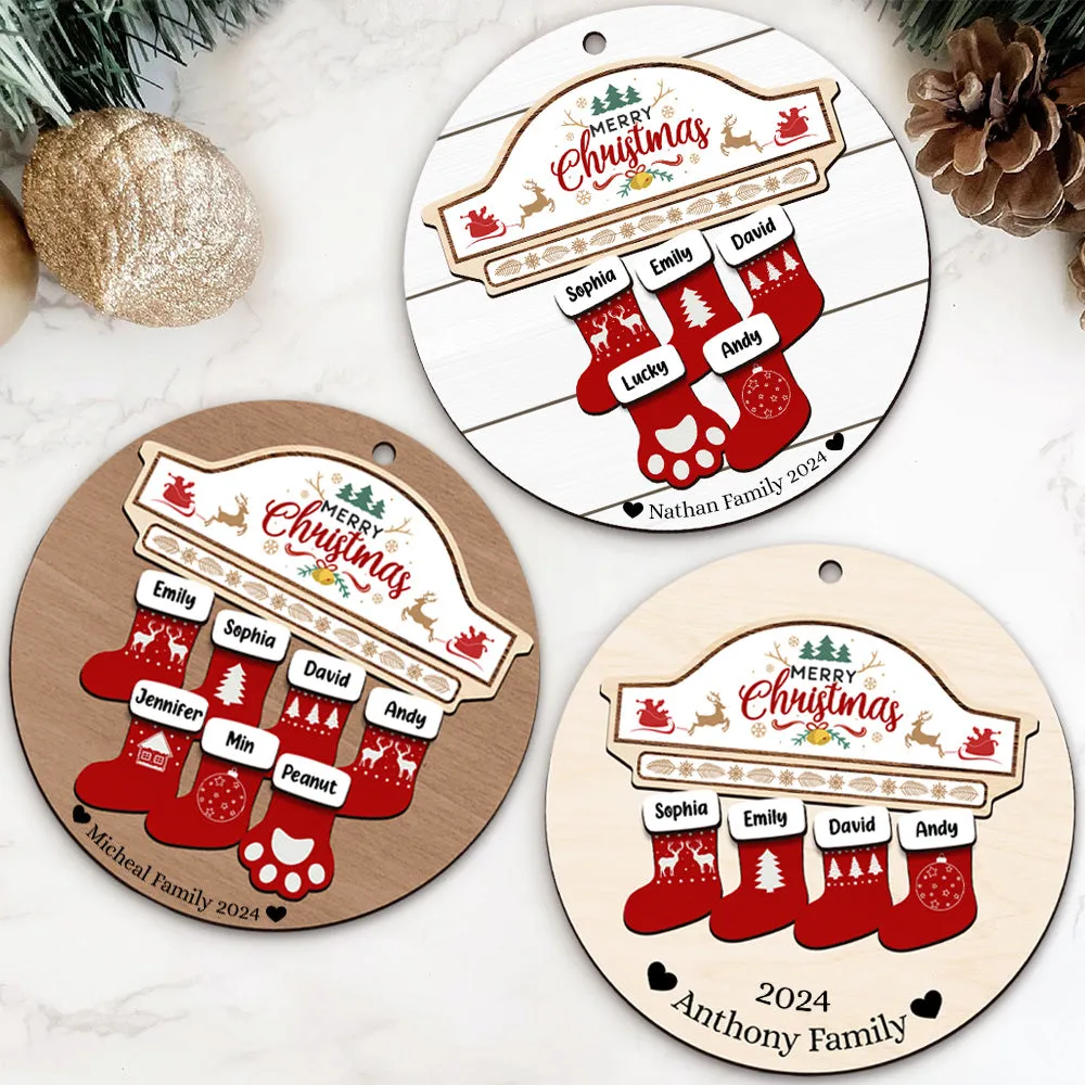 Custom Wooden Family Christmas Ornament 2024, Family Name Stocking Ornament CF14