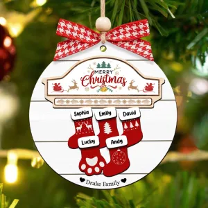 Custom Wooden Family Christmas Ornament 2024, Family Name Stocking Ornament CF14