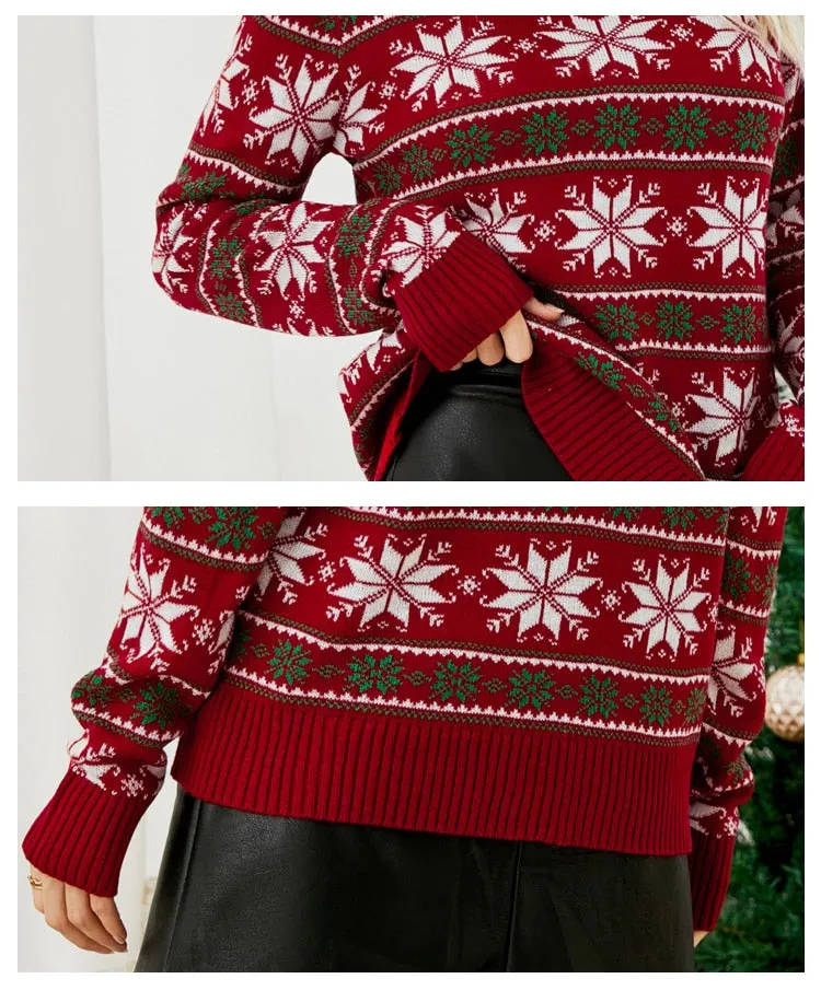 DressBetty - Long Sleeve Small Snowflake Slim Red Christmas Print Sweater Knit JumperPullover Sweater