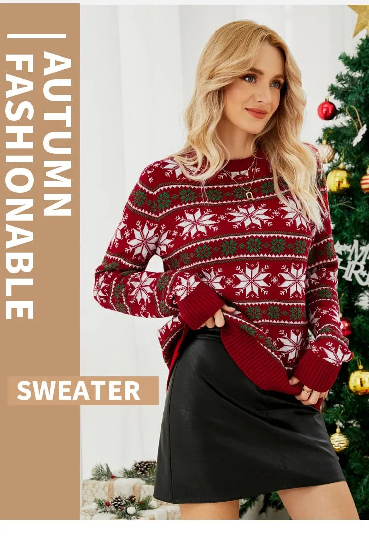 DressBetty - Long Sleeve Small Snowflake Slim Red Christmas Print Sweater Knit JumperPullover Sweater