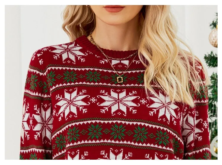 DressBetty - Long Sleeve Small Snowflake Slim Red Christmas Print Sweater Knit JumperPullover Sweater