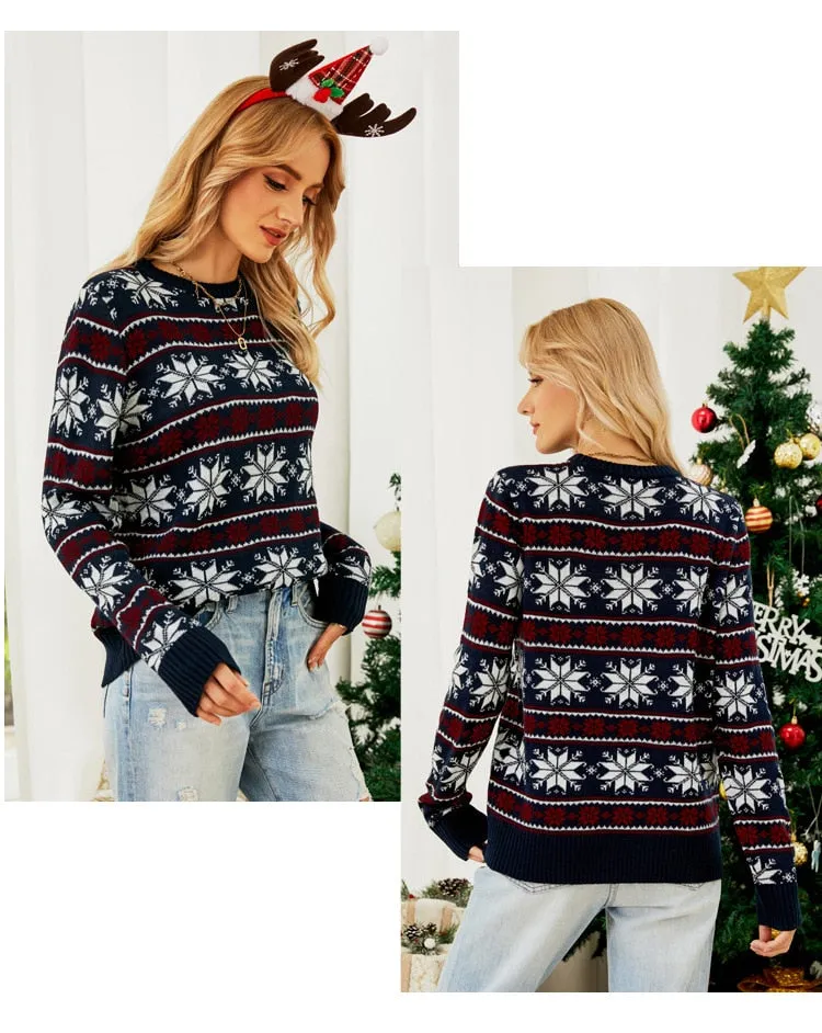 DressBetty - Long Sleeve Small Snowflake Slim Red Christmas Print Sweater Knit JumperPullover Sweater