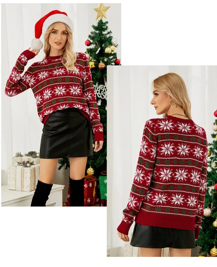 DressBetty - Long Sleeve Small Snowflake Slim Red Christmas Print Sweater Knit JumperPullover Sweater