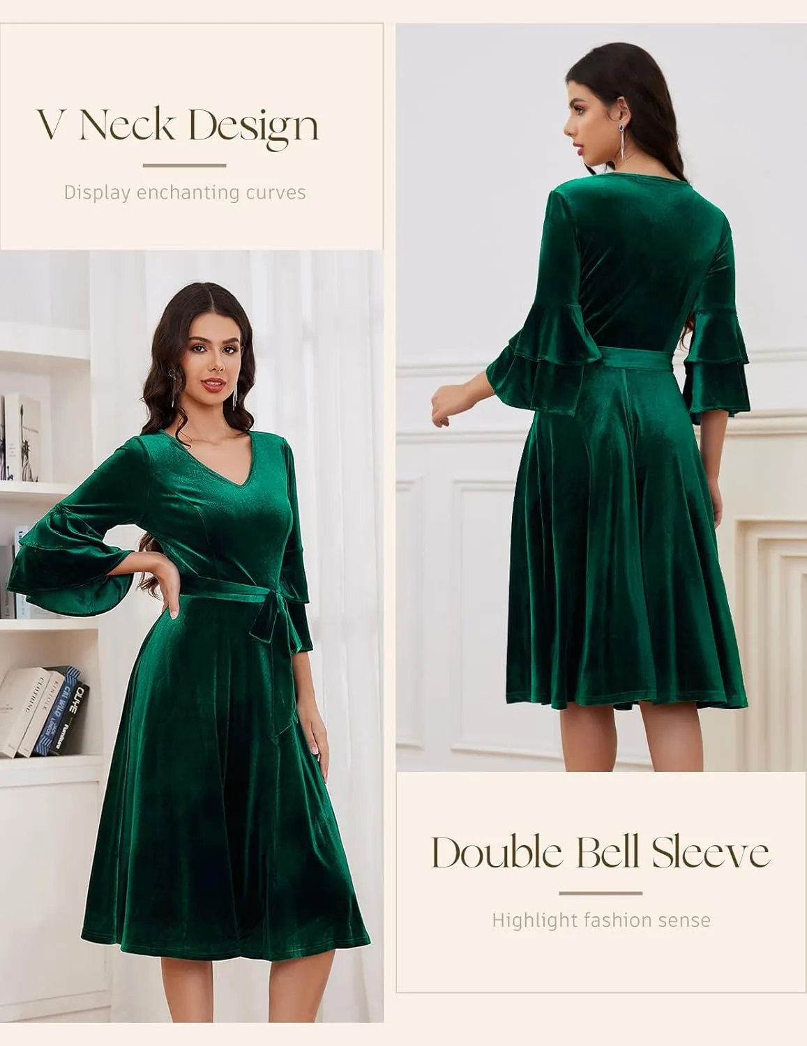 DRESSTELLS Velvet Cocktail Dress for Women, 2024 Christmas Holiday Party Long Sleeve Velour Dresses
