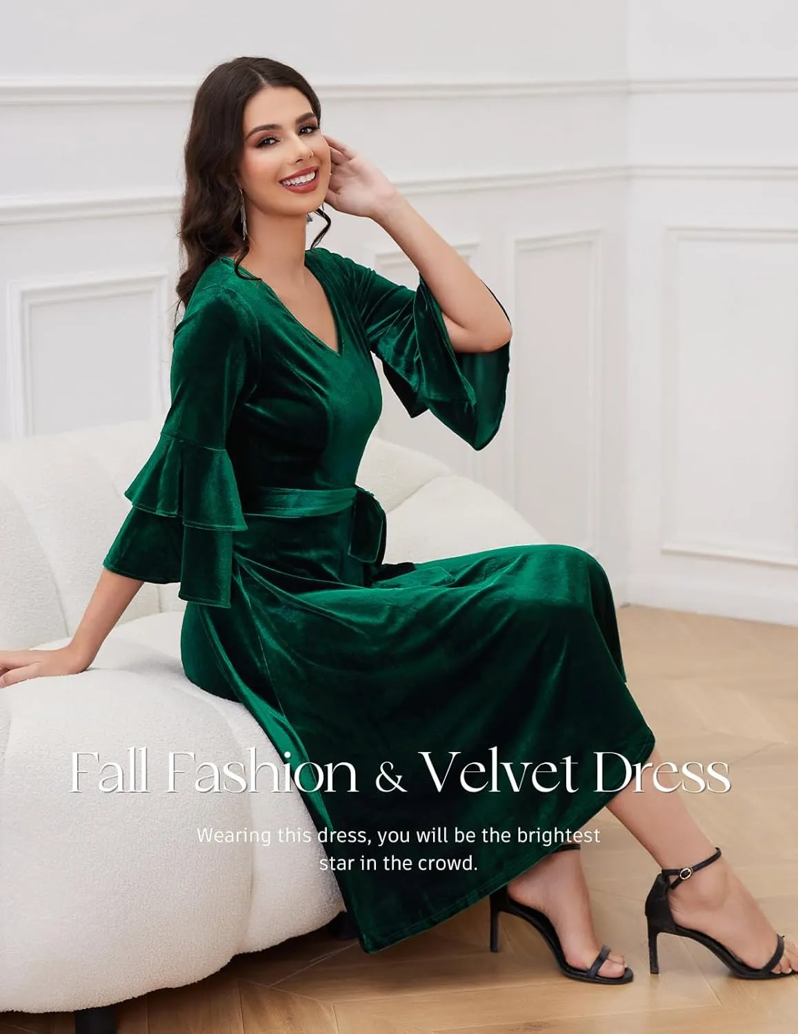 DRESSTELLS Velvet Cocktail Dress for Women, 2024 Christmas Holiday Party Long Sleeve Velour Dresses