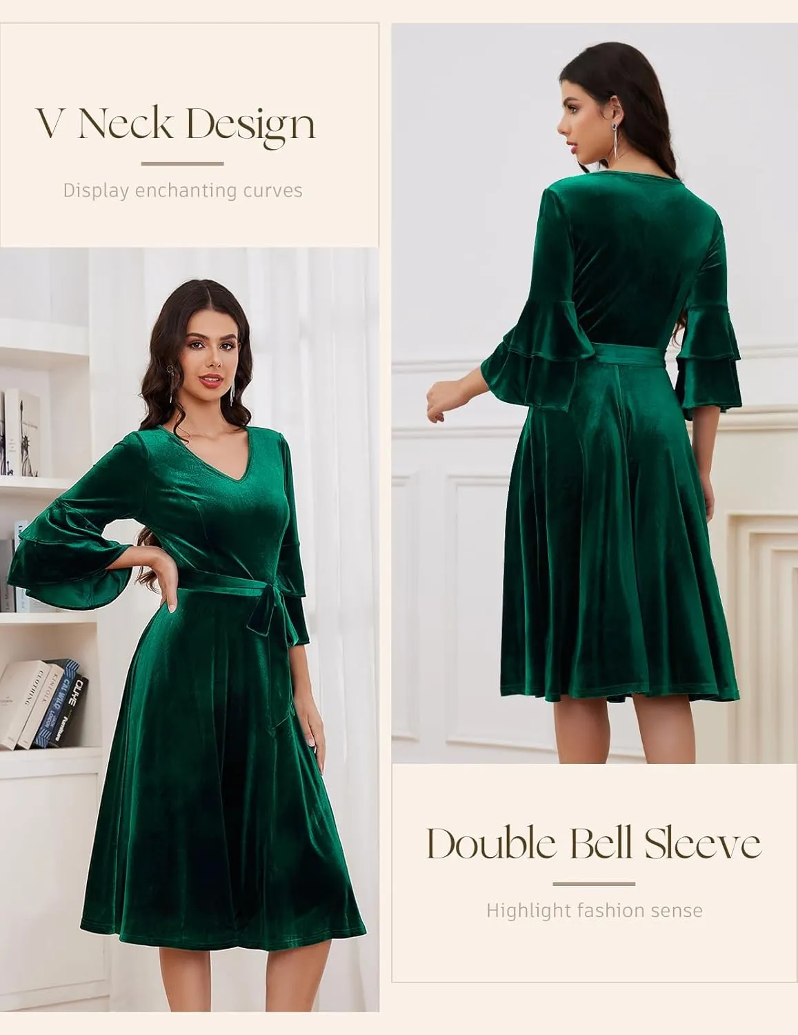 DRESSTELLS Velvet Cocktail Dress for Women, 2024 Christmas Holiday Party Long Sleeve Velour Dresses