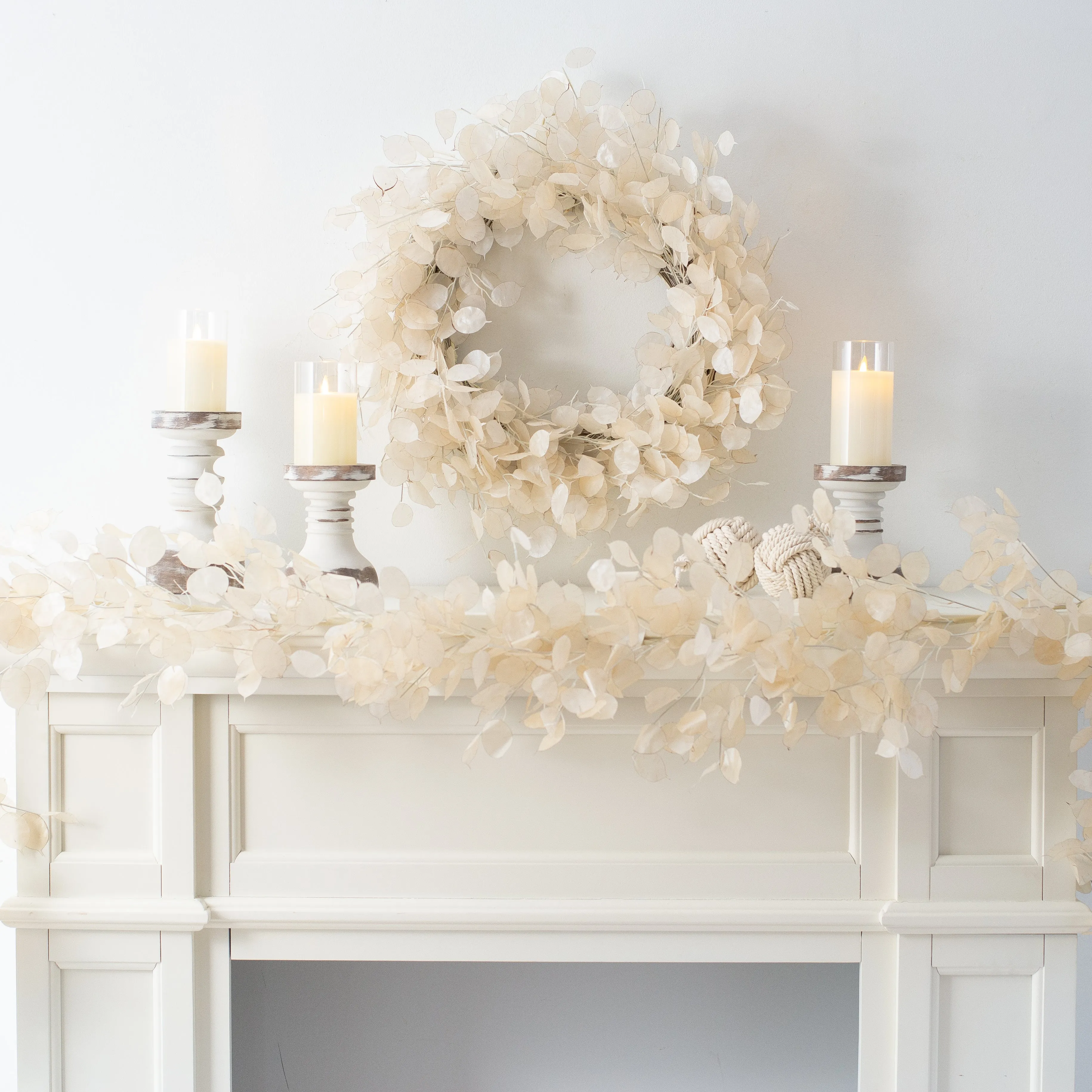 Dried Look Translucent Bleached Lunaria All Seasons Fall Wreath