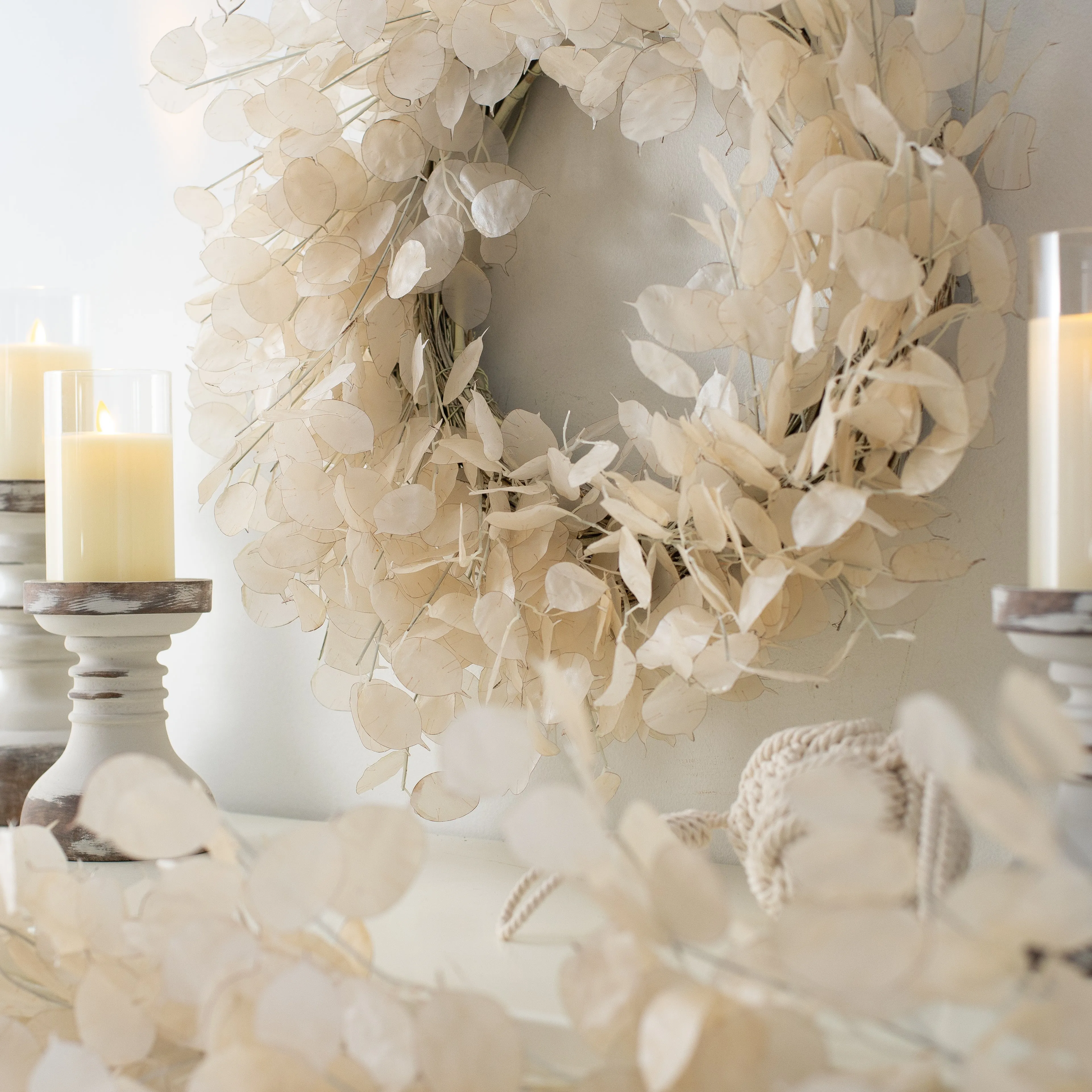 Dried Look Translucent Bleached Lunaria All Seasons Fall Wreath