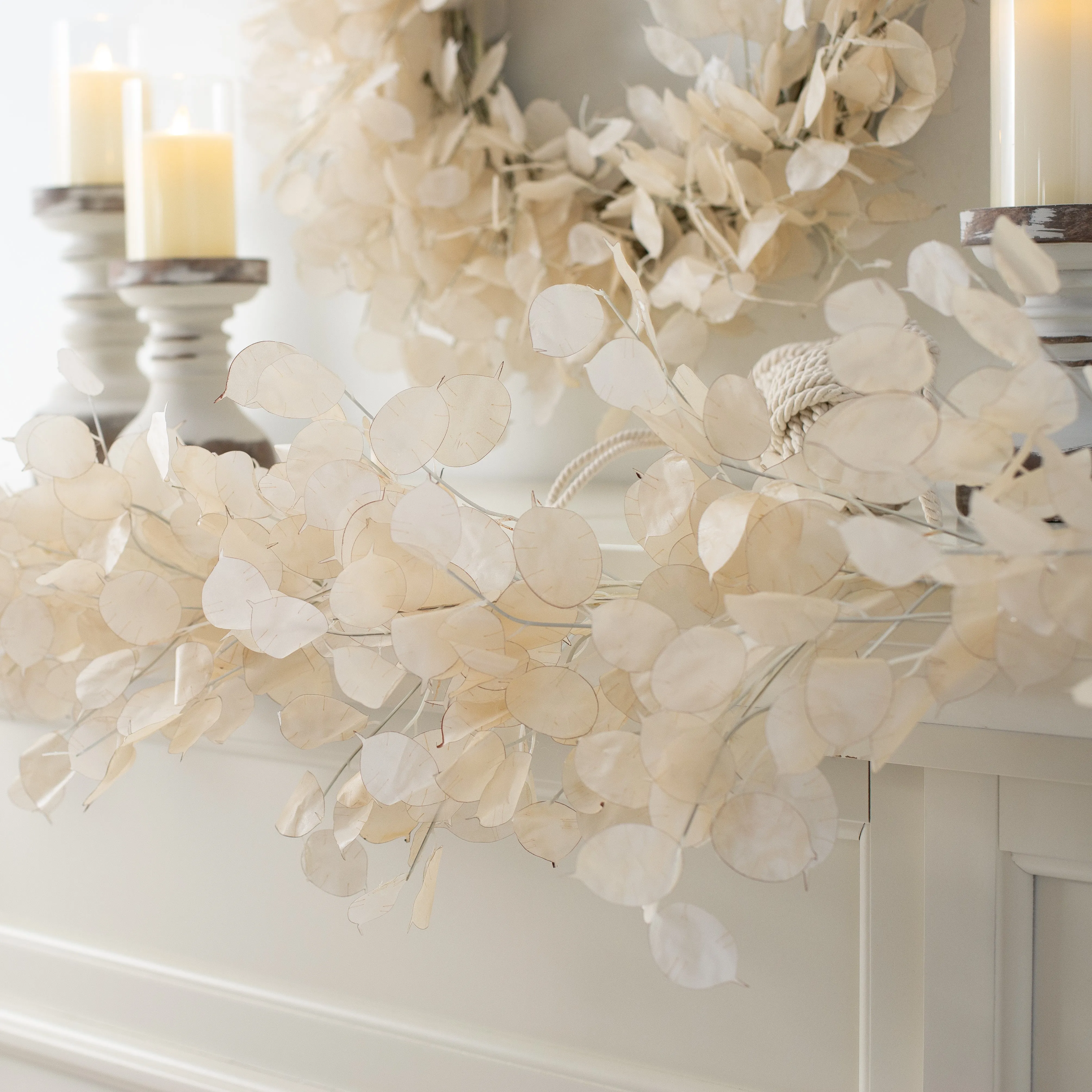 Dried Look Translucent Bleached Lunaria All Seasons Fall Wreath