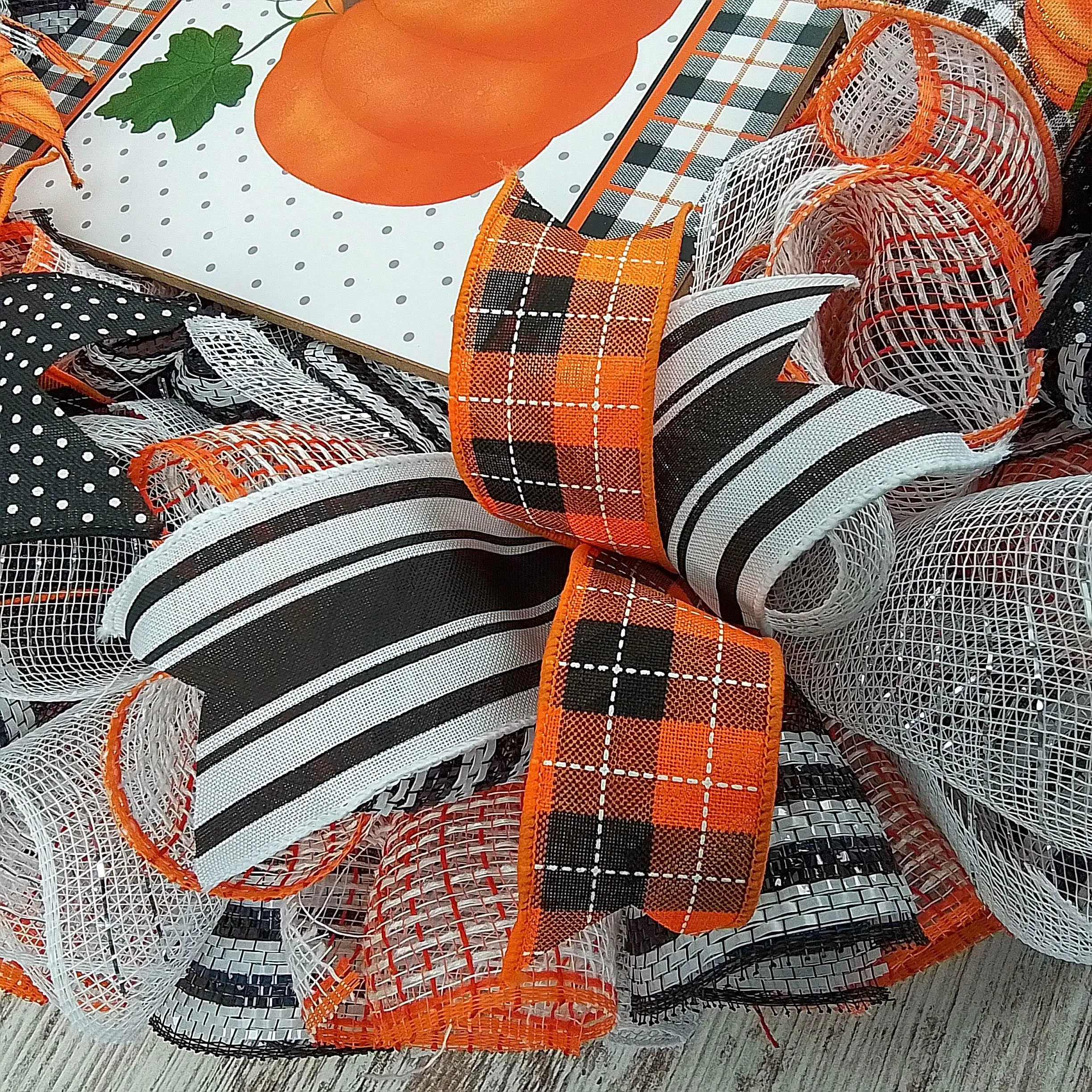 Fall Wreaths for Front Door, Buffalo Plaid Pumpkin
