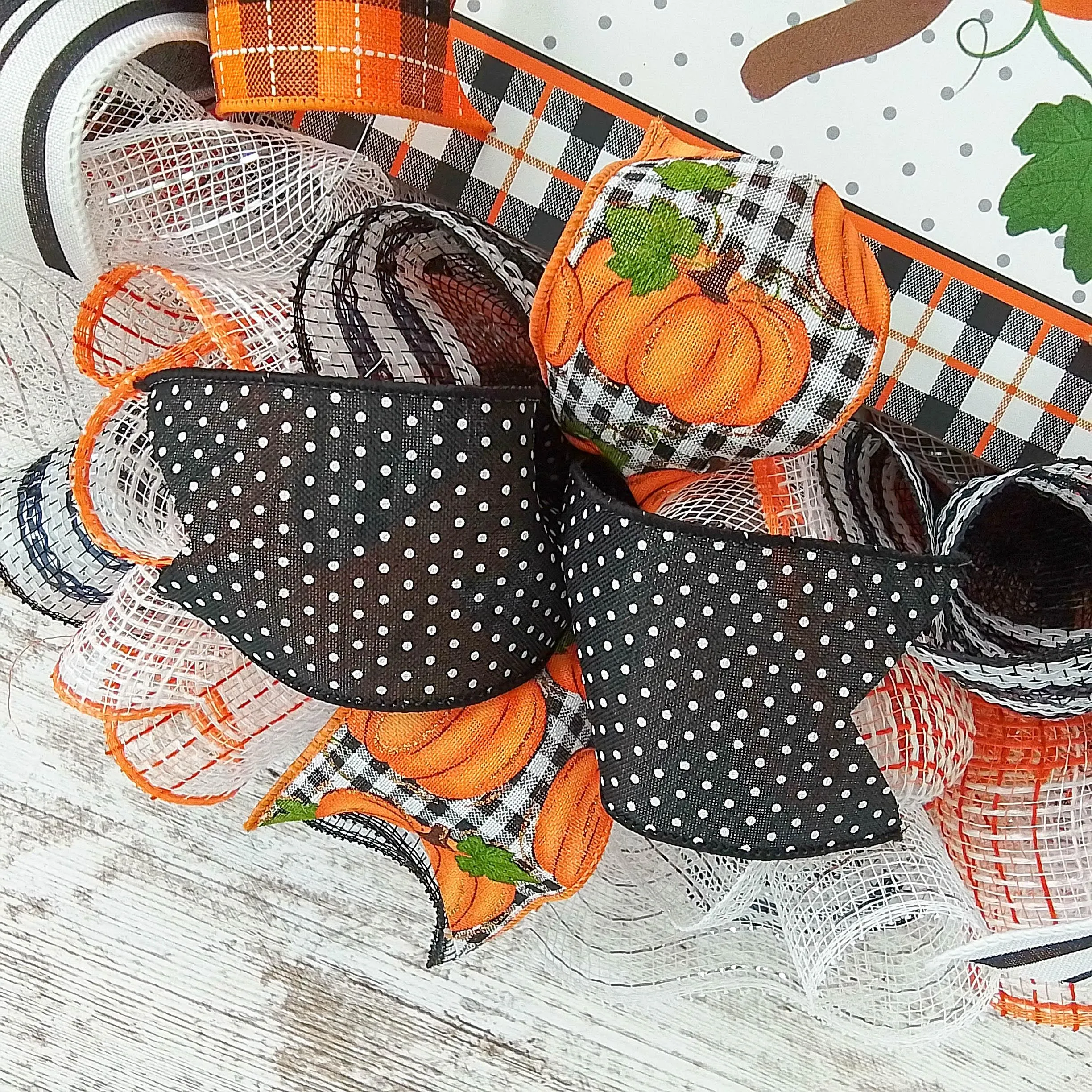 Fall Wreaths for Front Door, Buffalo Plaid Pumpkin