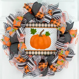 Fall Wreaths for Front Door, Buffalo Plaid Pumpkin