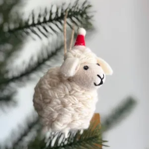 Felt Sheep with Santa Hat Ornament 4"