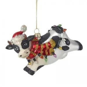 Festive Glass Cow Hanging Christmas Tree Decoration
