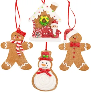 Gingerbread Claydough Cookie Christmas Ornament Pack - Man Boy Girl House Snowman