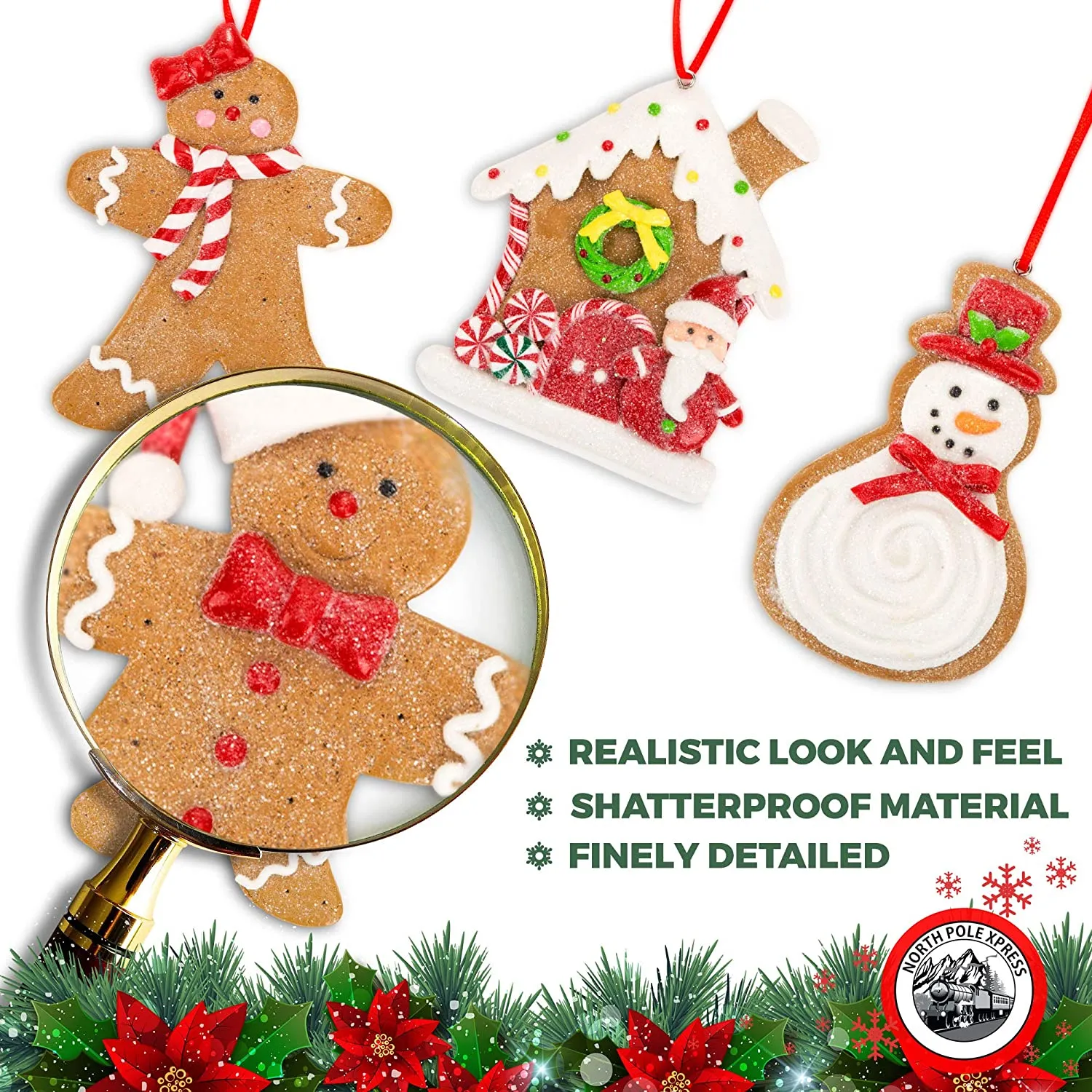 Gingerbread Claydough Cookie Christmas Ornament Pack - Man Boy Girl House Snowman