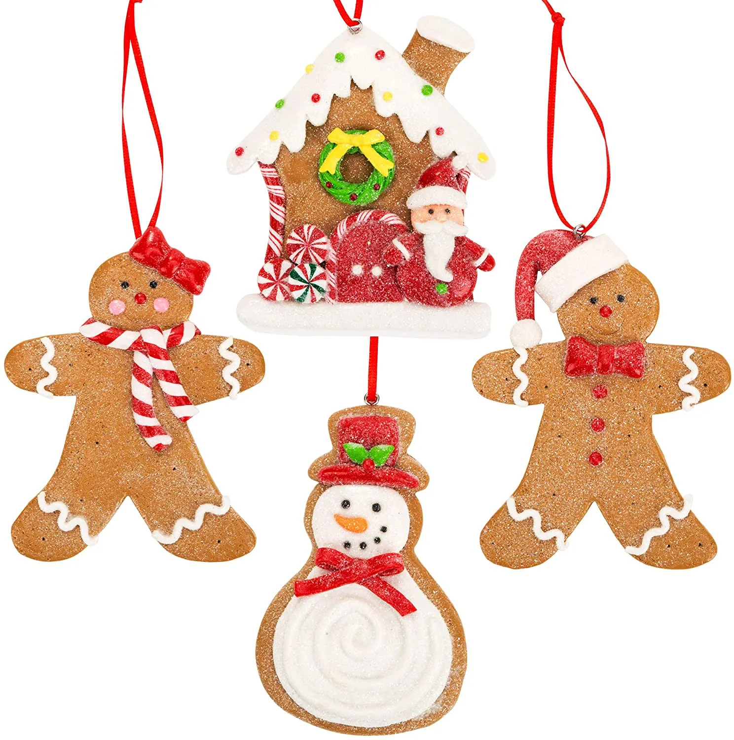 Gingerbread Claydough Cookie Christmas Ornament Pack - Man Boy Girl House Snowman