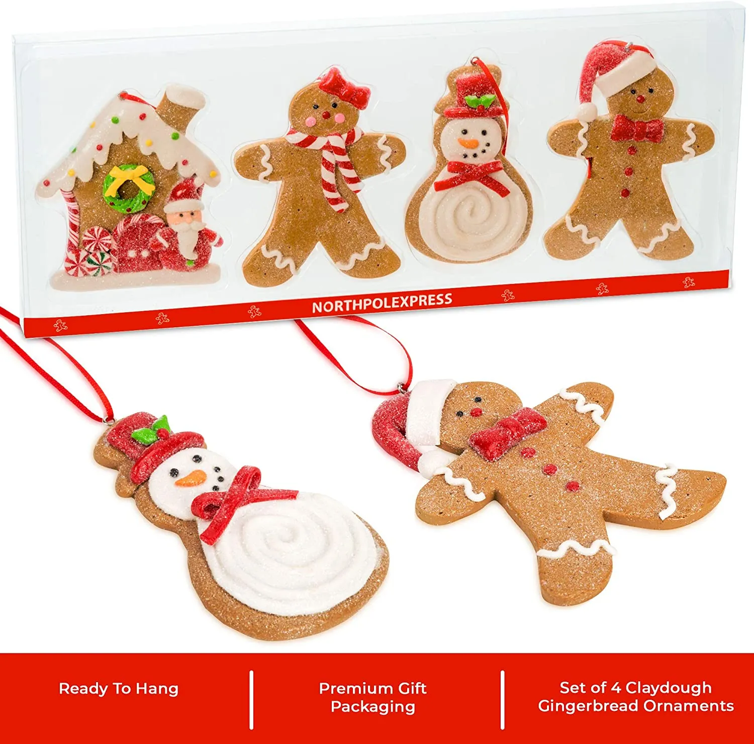 Gingerbread Claydough Cookie Christmas Ornament Pack - Man Boy Girl House Snowman