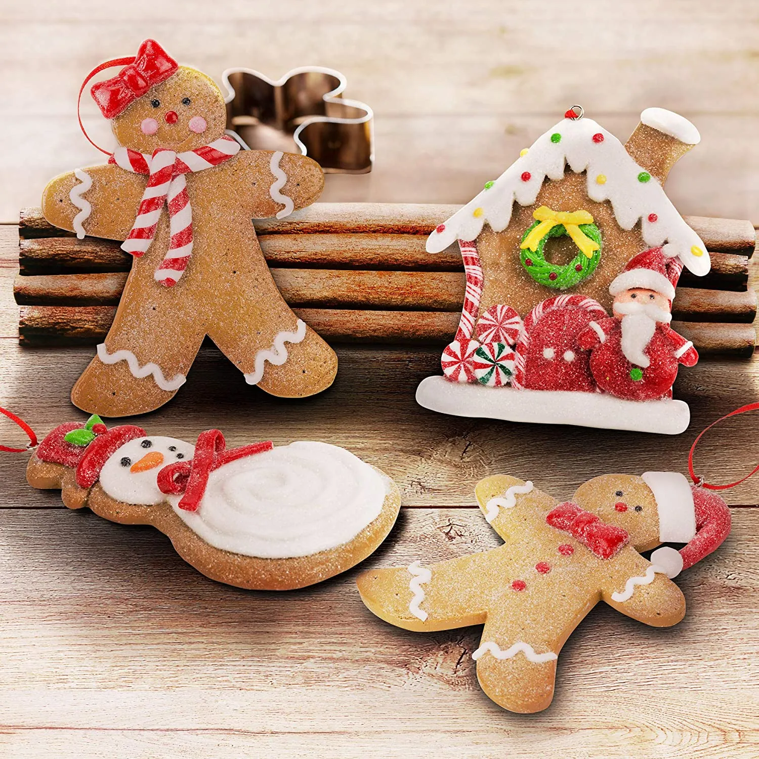 Gingerbread Claydough Cookie Christmas Ornament Pack - Man Boy Girl House Snowman
