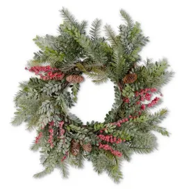 Glittered Boxwood Berry Pinecone Wreath - 54551C