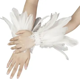 Halloween Long Nail Gloves Witch Nature Feather Cuffs Gloves Cosplay with Feather Demon Gloves