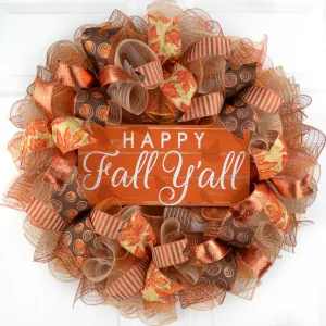 Happy Fall Y'all Wreath | Thanksgiving Deco Mesh Front Door Wreath