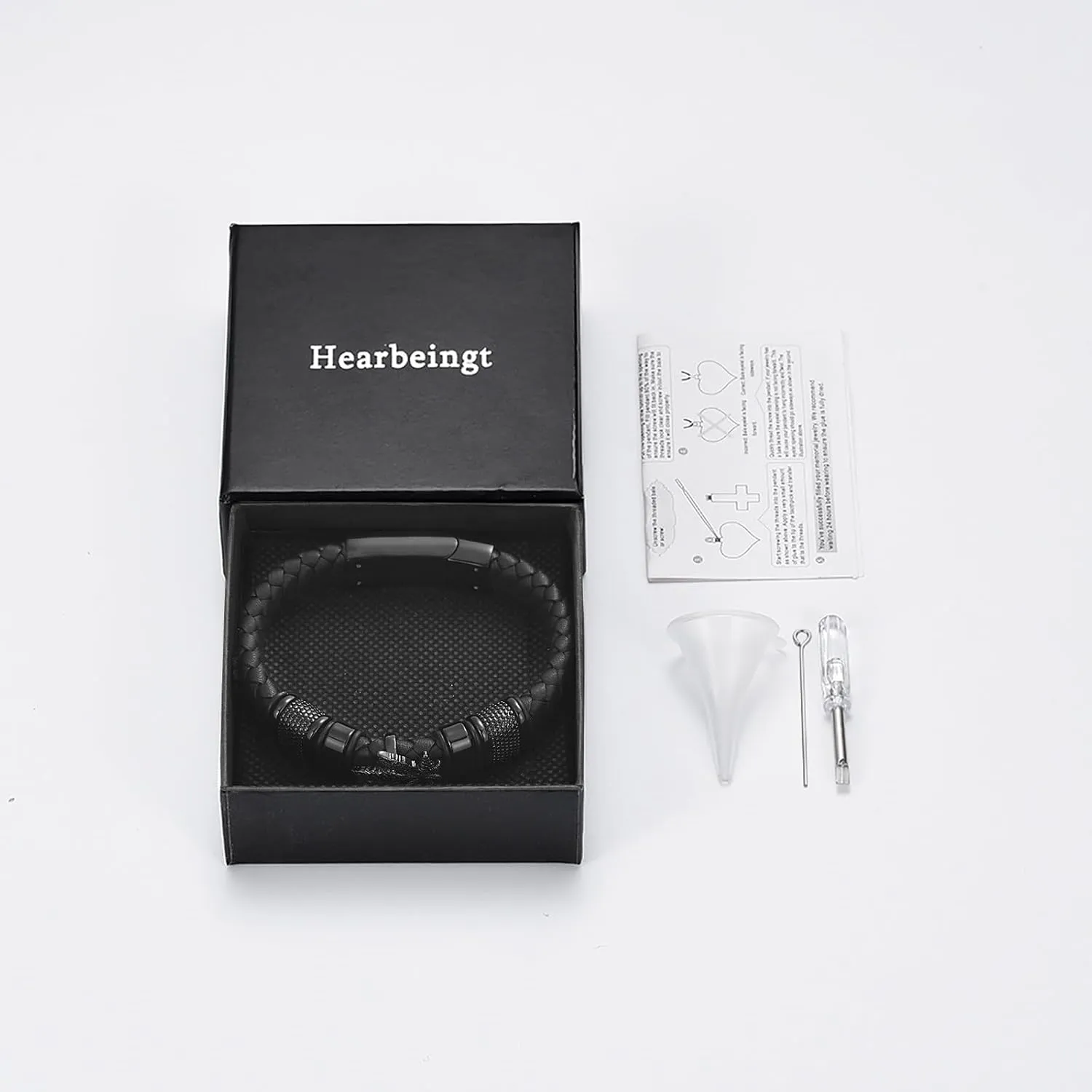 Hearbeingt Cremation Jewelry Urn Bracelet for Ashes for Women Men Keepsake Memorial Cuff Braided Leather Wristband Urn Bangle Bracelet for Ashes
