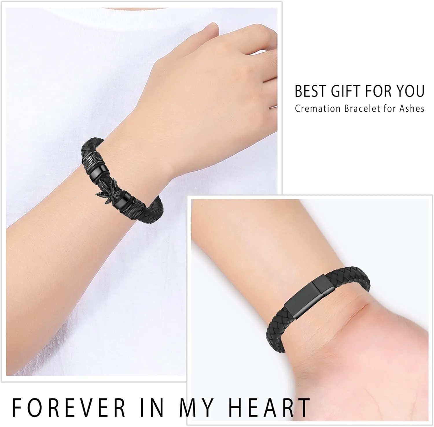 Hearbeingt Cremation Jewelry Urn Bracelet for Ashes for Women Men Keepsake Memorial Cuff Braided Leather Wristband Urn Bangle Bracelet for Ashes