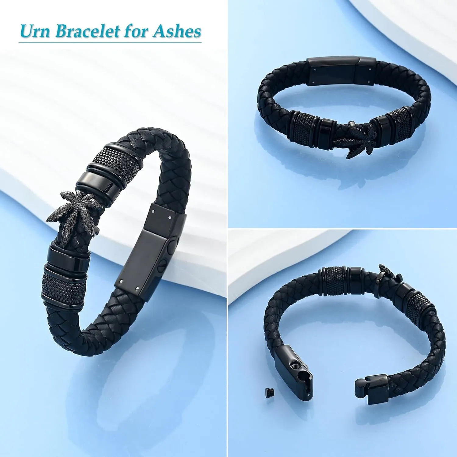 Hearbeingt Cremation Jewelry Urn Bracelet for Ashes for Women Men Keepsake Memorial Cuff Braided Leather Wristband Urn Bangle Bracelet for Ashes