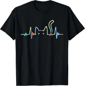 Heartbeat Cat Lover Animal Silhouette Cute Cat T-Shirt