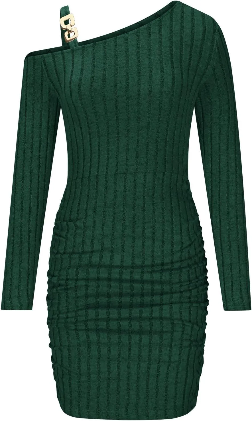 HGps8w Sweater Dress for Women Sexy Cold Shoulder Chain Strap Slim Fit Ribbed Knit Cocktail Party Bodycon Mini Dresses