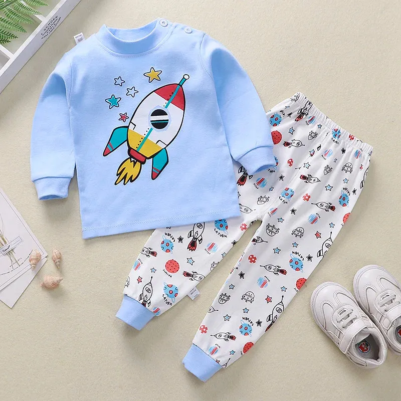 hibobi 2 Piece Set Car Pattern Round Neck Pure Cotton Toddler Boys Pajamas Pajama Pants Set Cute Casual Fashion Home Wear