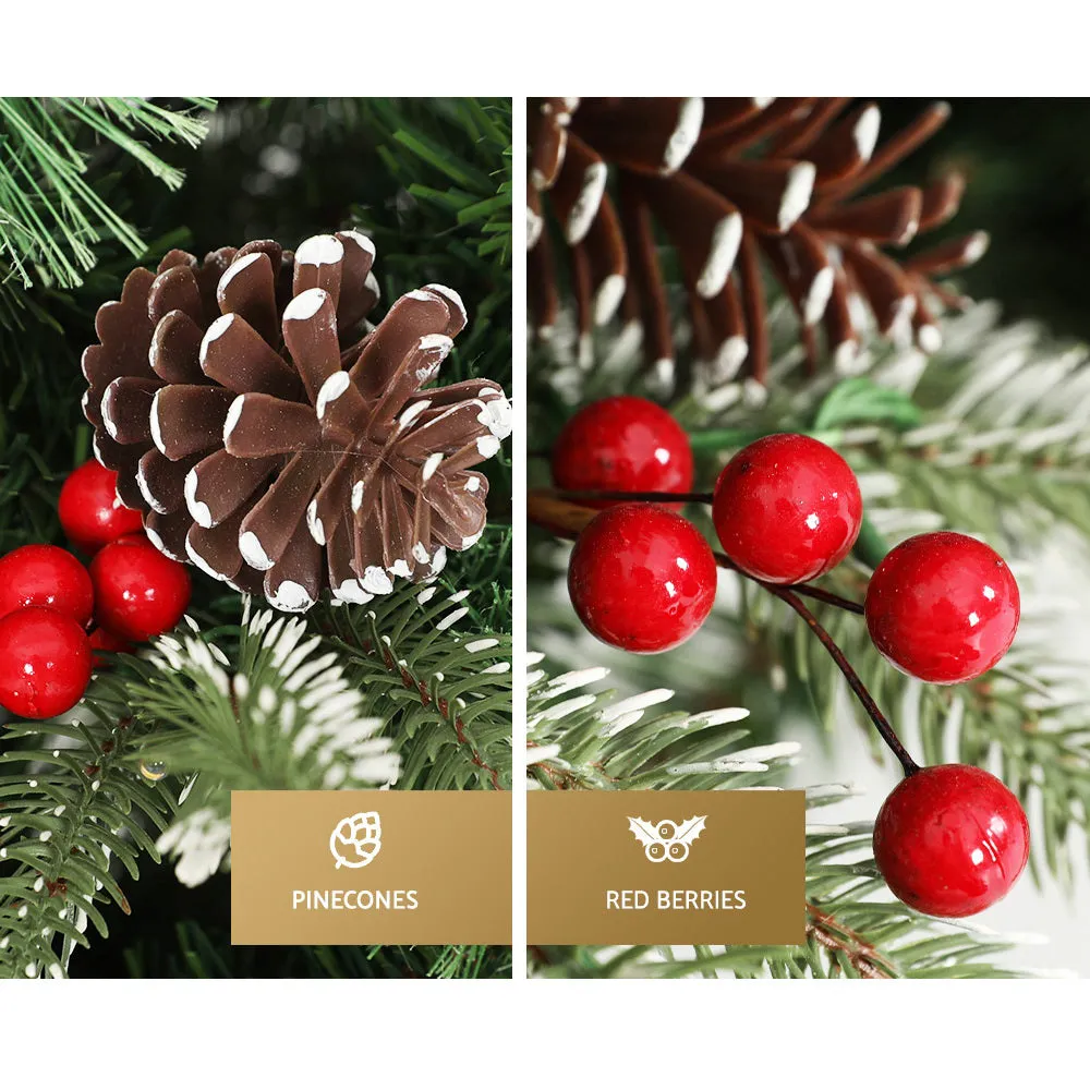 Jollys 2.1M Christmas Tree with Pine Cones Red Berries Prelit LED Warm Lights