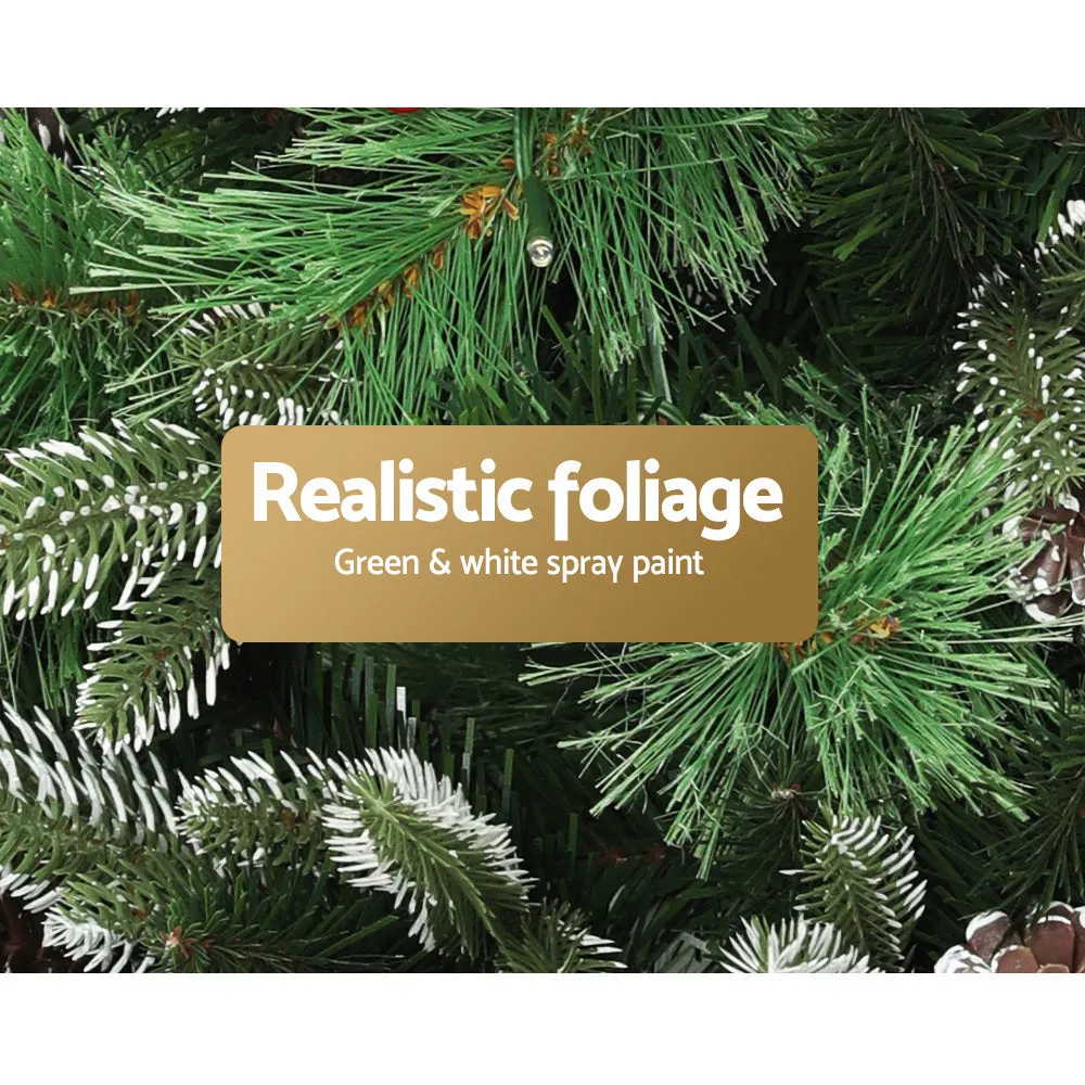 Jollys 2.1M Christmas Tree with Pine Cones Red Berries Prelit LED Warm Lights