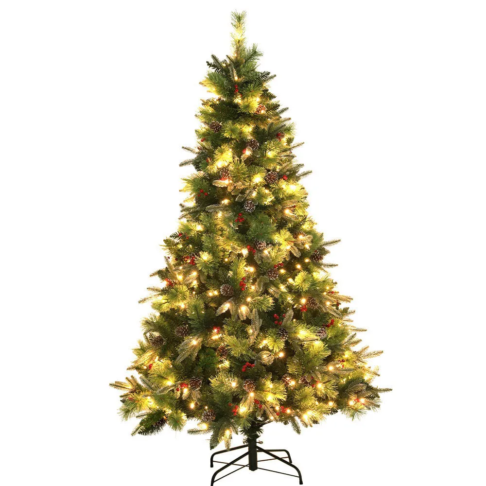 Jollys 2.1M Christmas Tree with Pine Cones Red Berries Prelit LED Warm Lights
