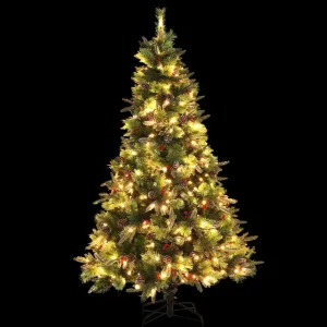 Jollys 2.1M Christmas Tree with Pine Cones Red Berries Prelit LED Warm Lights