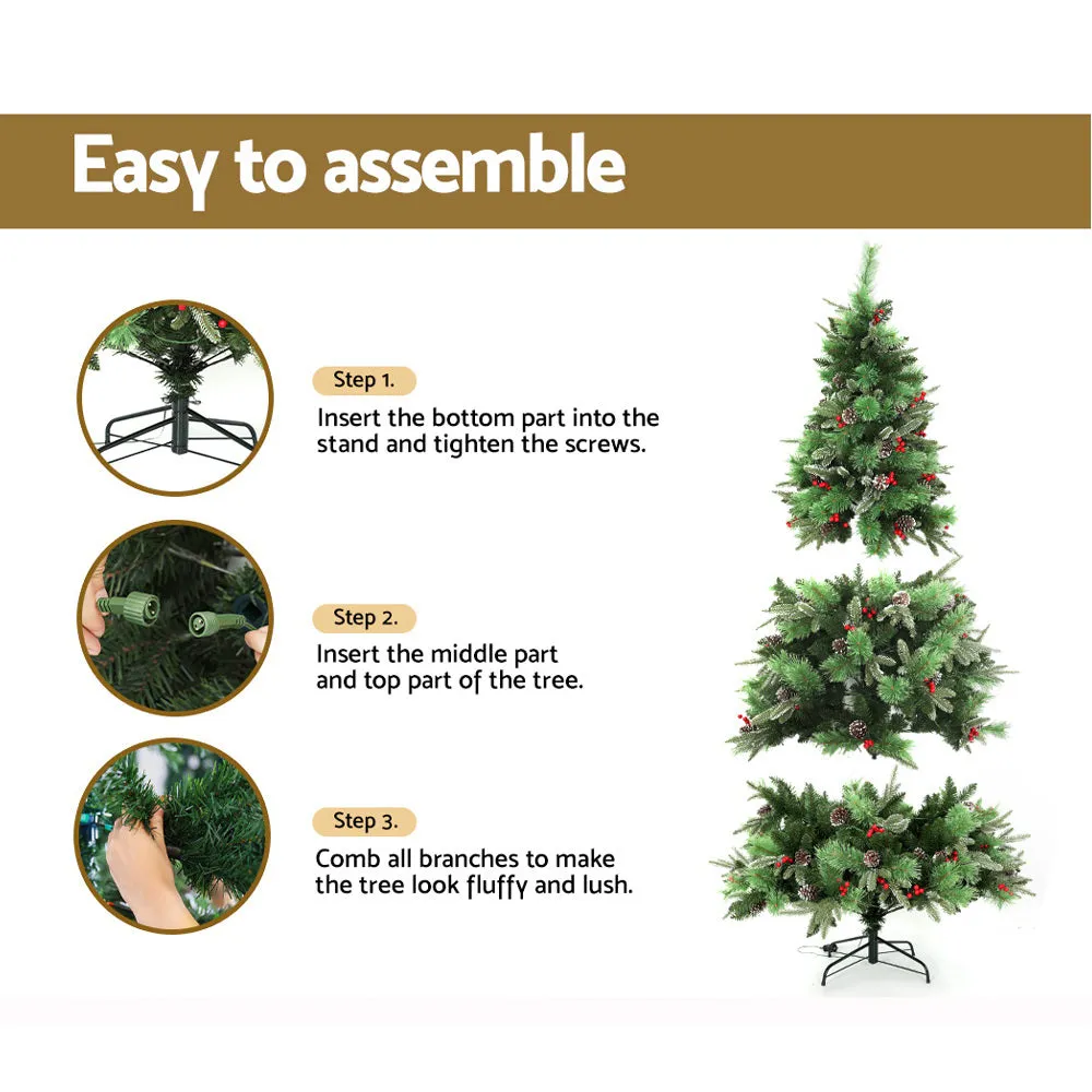 Jollys 2.1M Christmas Tree with Pine Cones Red Berries Prelit LED Warm Lights
