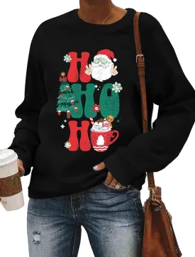 LHBNK Merry Christmas Sweatshirts HoHoHo Christmas Shirt Women Funny Santa Print Graphic Tee Casual Long Sleeve Blouse Tops