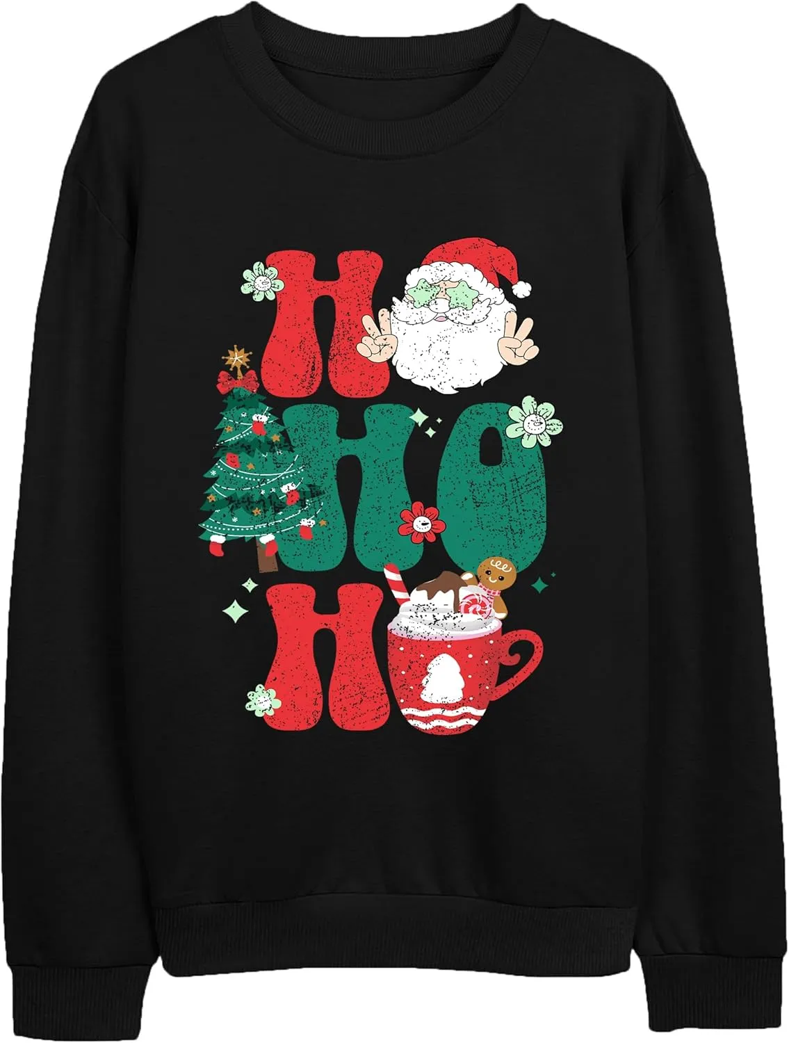 LHBNK Merry Christmas Sweatshirts HoHoHo Christmas Shirt Women Funny Santa Print Graphic Tee Casual Long Sleeve Blouse Tops