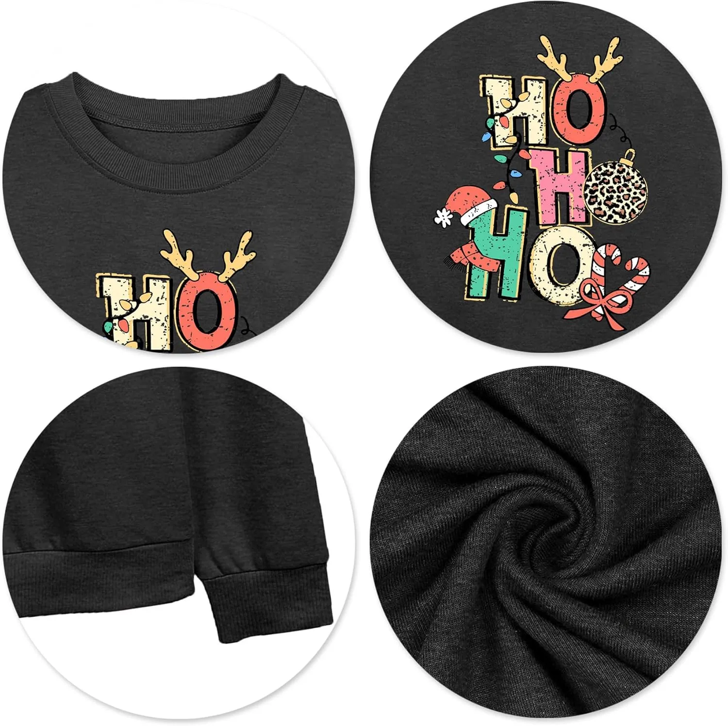 LHBNK Merry Christmas Sweatshirts HoHoHo Christmas Shirt Women Funny Santa Print Graphic Tee Casual Long Sleeve Blouse Tops