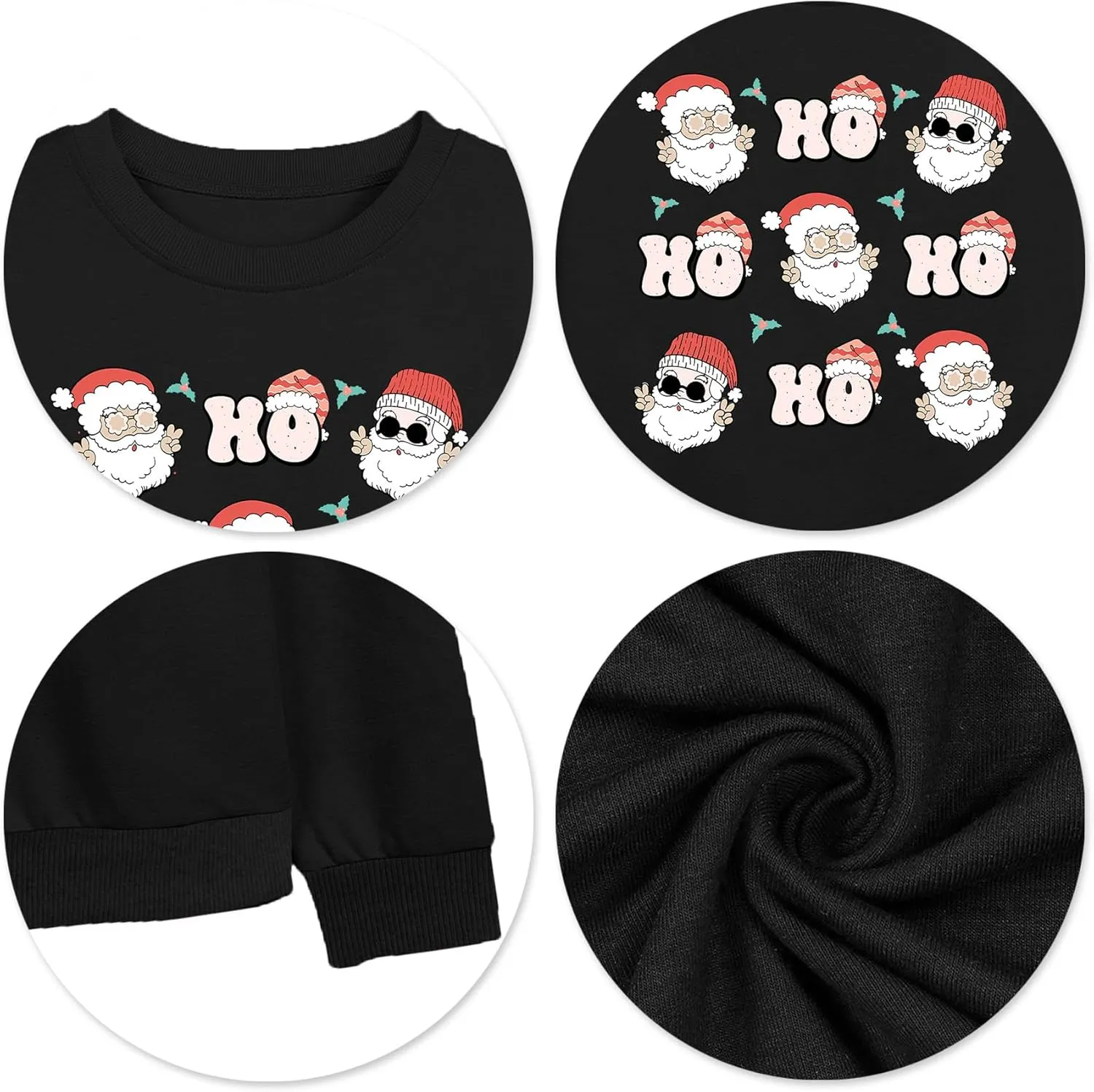 LHBNK Merry Christmas Sweatshirts HoHoHo Christmas Shirt Women Funny Santa Print Graphic Tee Casual Long Sleeve Blouse Tops