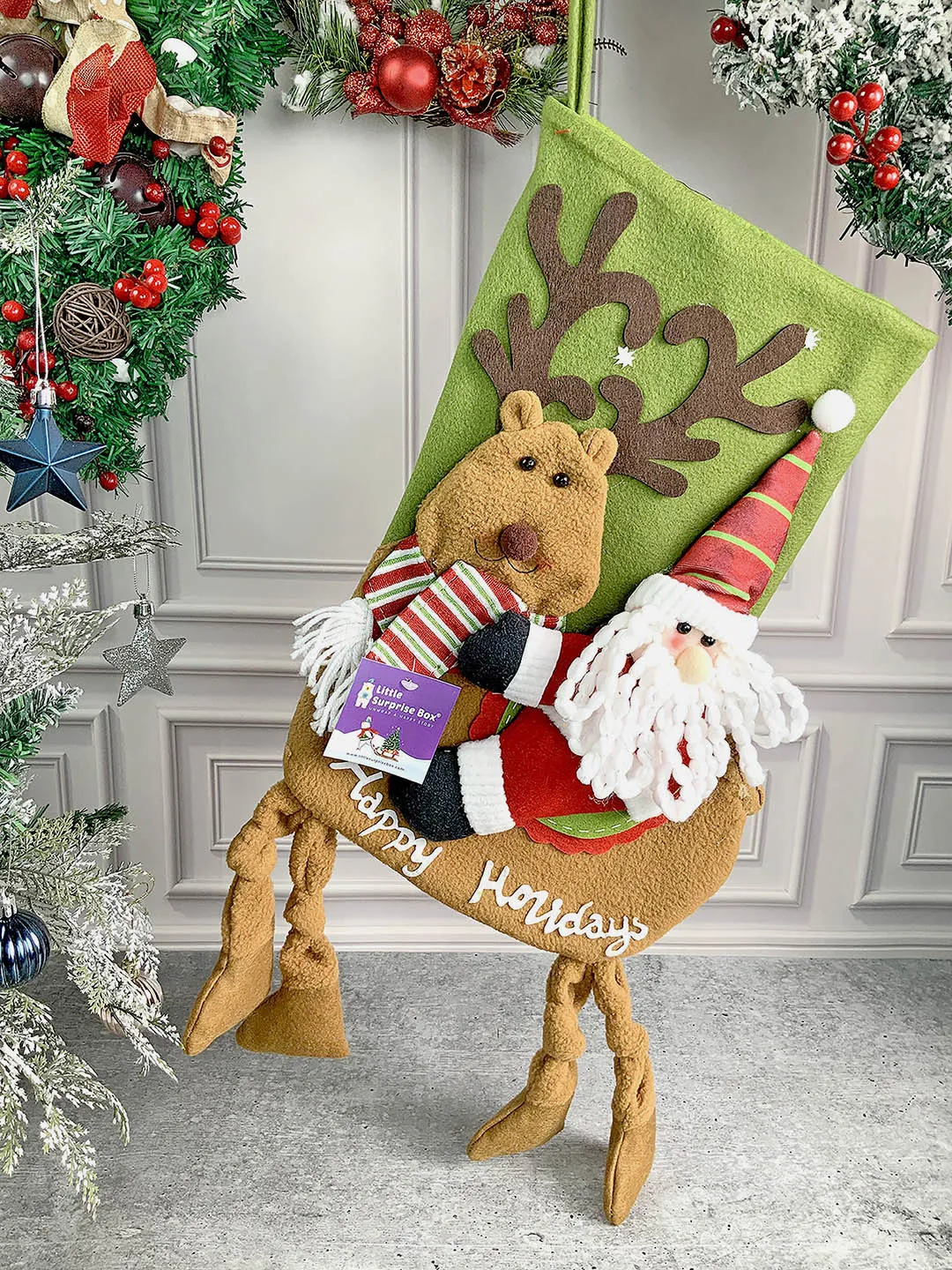 Little Surprise Box, Long Hanging Knot Legs Christmas Stocking for Gifts and Christmas Décor-16 inches