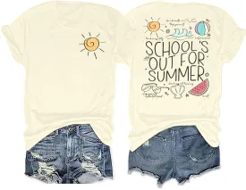 LUKYCILD Last Day of School Teacher ShirtWomen School Out for Summer Shirt Casual Short Sleeve Teacher Appreciation Gifts