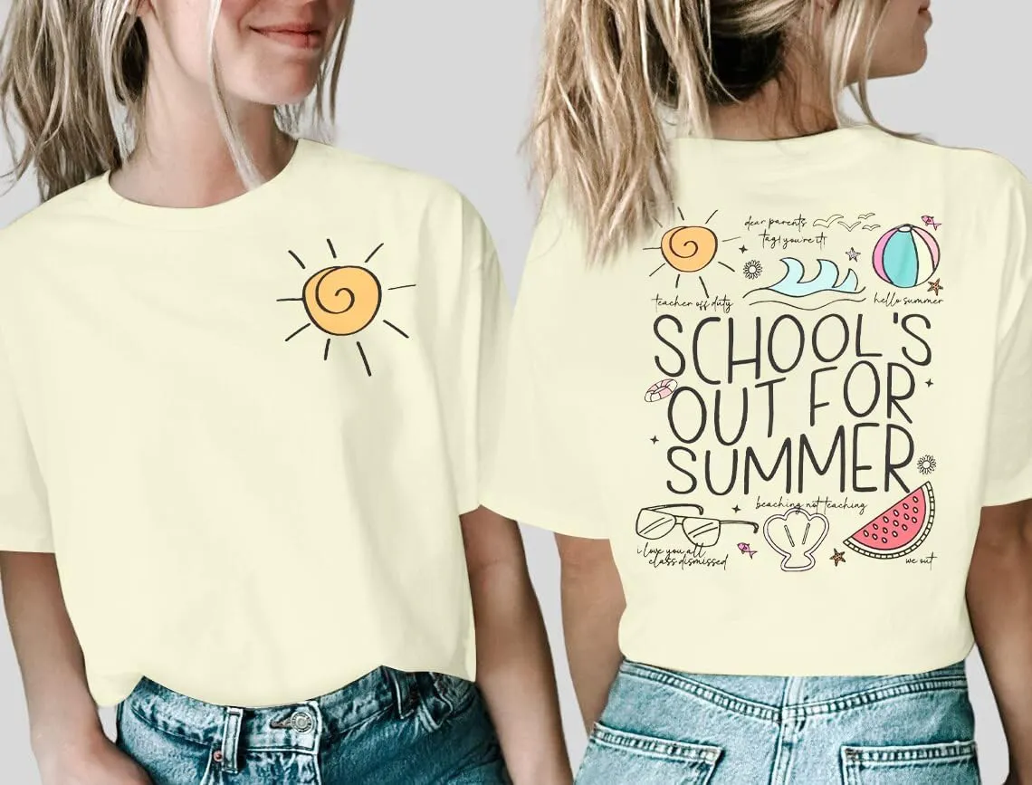 LUKYCILD Last Day of School Teacher ShirtWomen School Out for Summer Shirt Casual Short Sleeve Teacher Appreciation Gifts