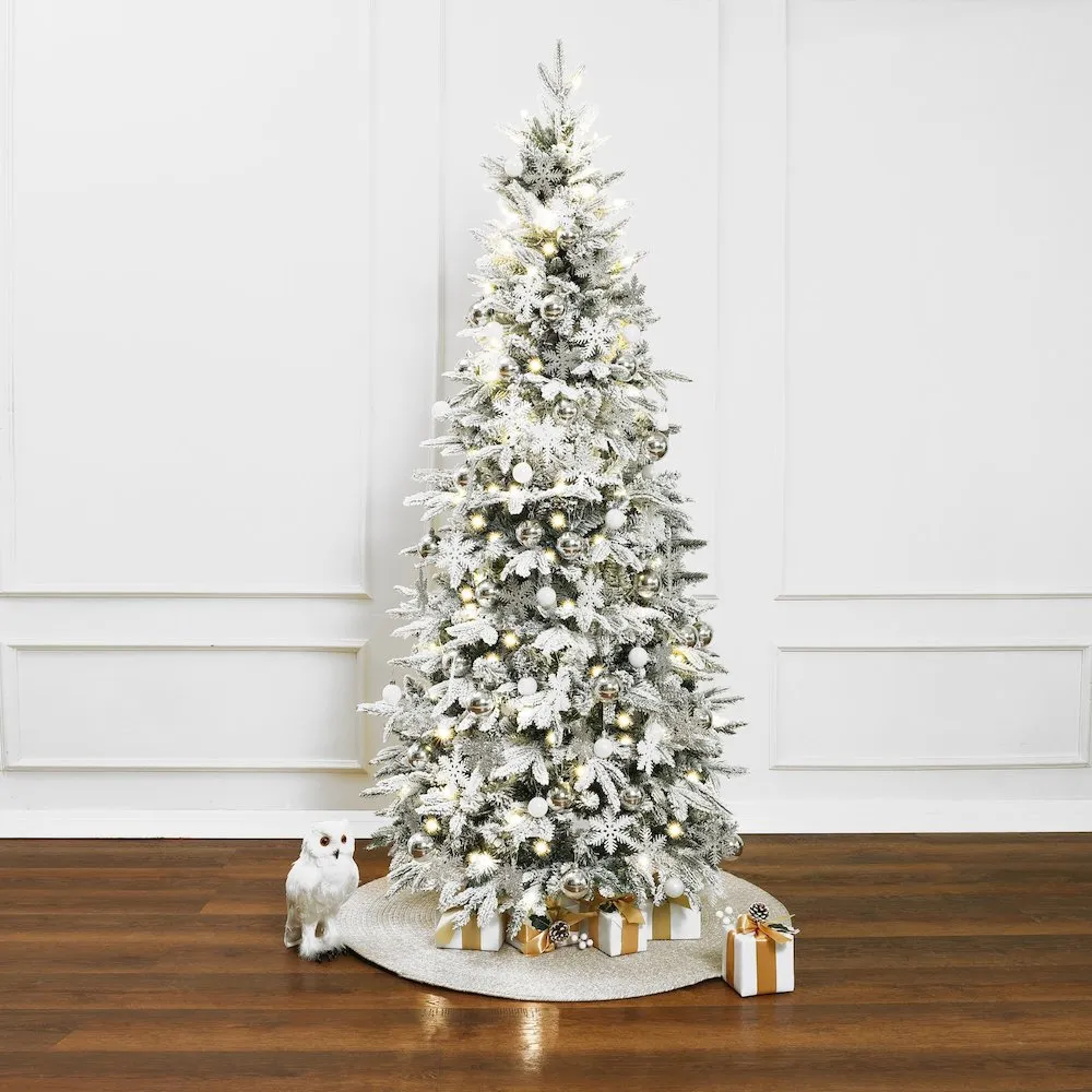 LuxenHome 6Ft Pre-Lit Snow Flocked Pop-Up Artificial Christmas Tree