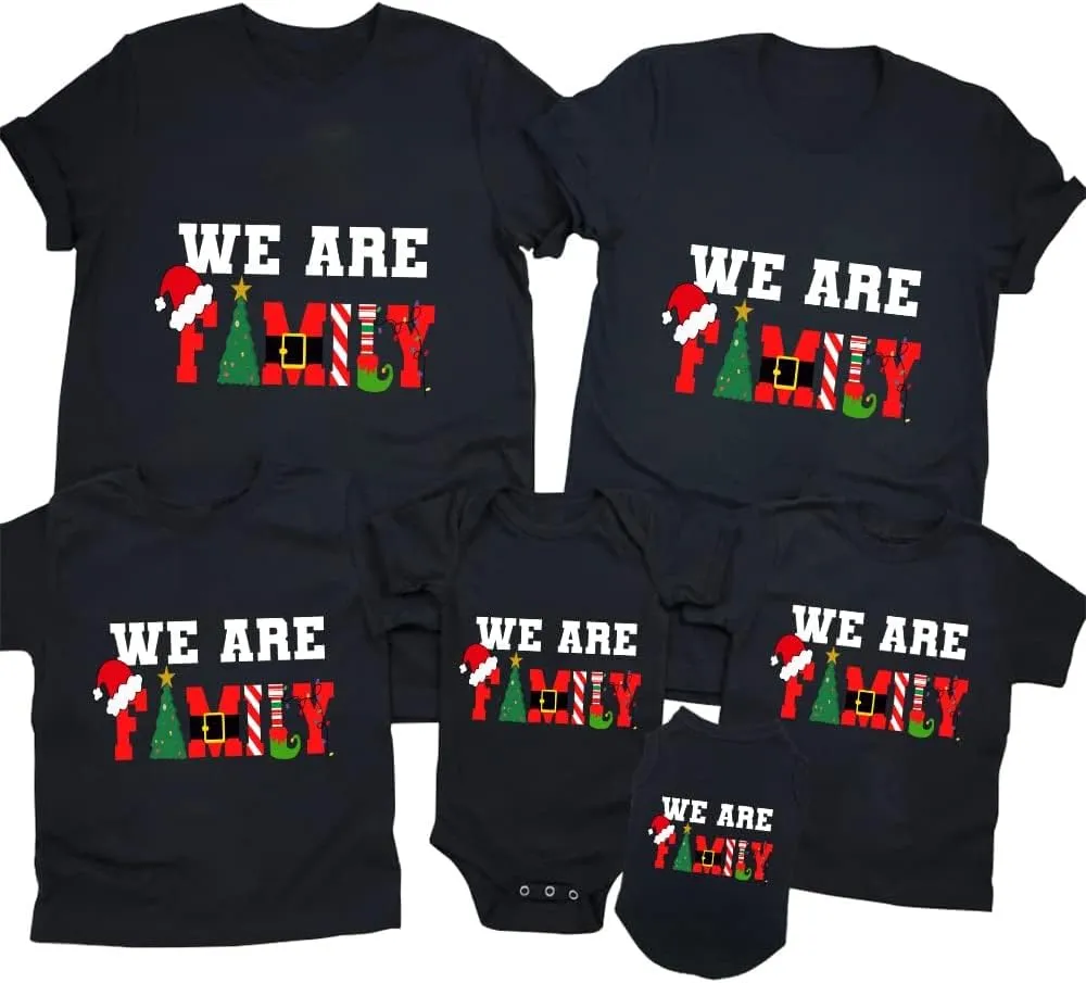Merry and Bright Shirt Christmas T-Shirts for Family Couple Outfit Tee Parent-Child Short Sleeves Christmas Top Women(Black,4XL)