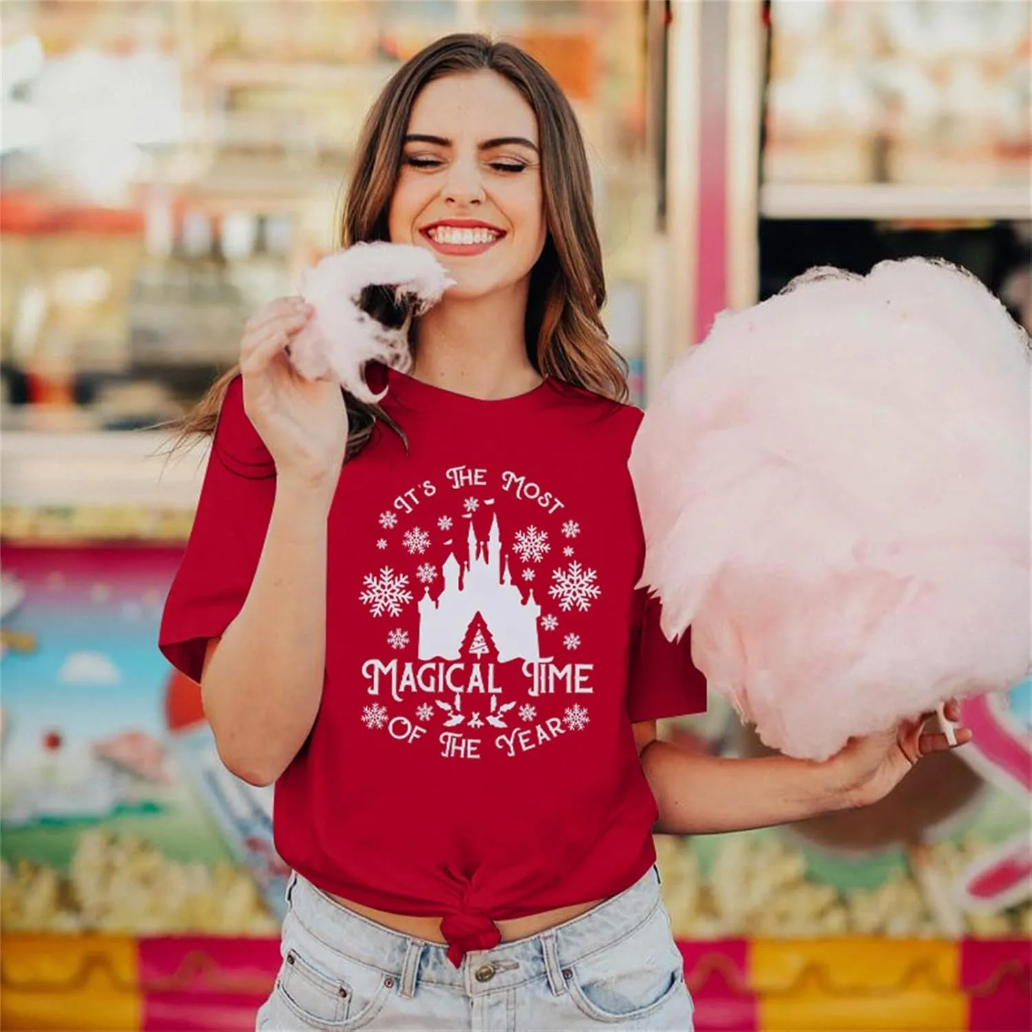 Merry Christmas Shirt Women Magical Christmas T-Shirt Christmas Lights tee Family Holiday Vacation Tops