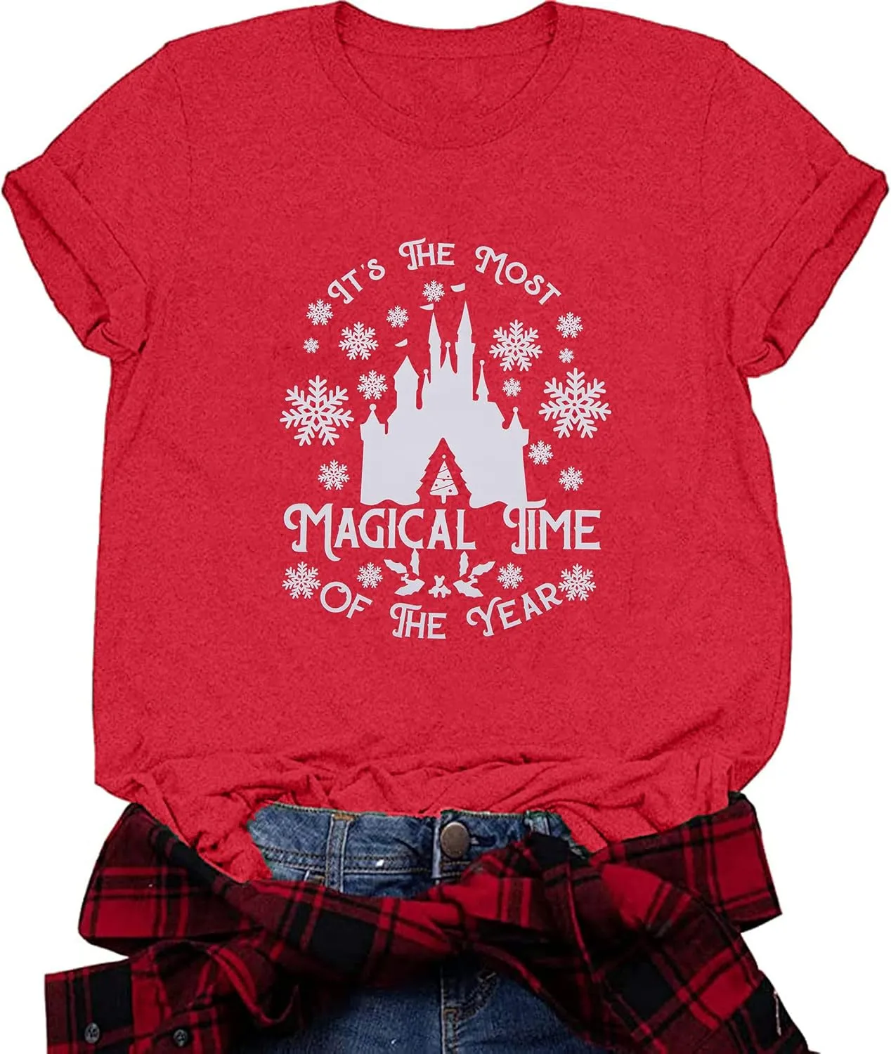 Merry Christmas Shirt Women Magical Christmas T-Shirt Christmas Lights tee Family Holiday Vacation Tops